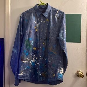 Artist custom paint splattered Oxford style Polo